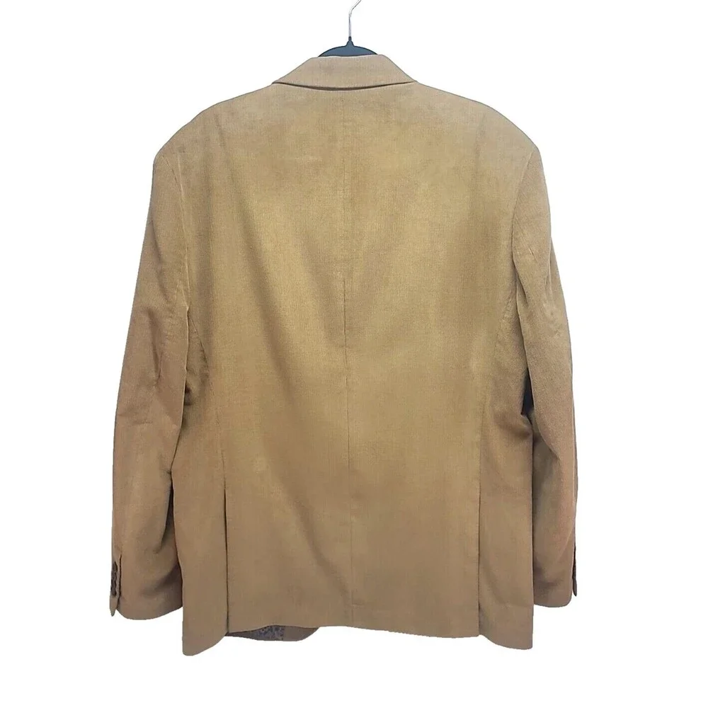 Preppy Corduroy Blazer Sport Coat L Alan‎ Flusser Tan 2 Button Jacket Academia